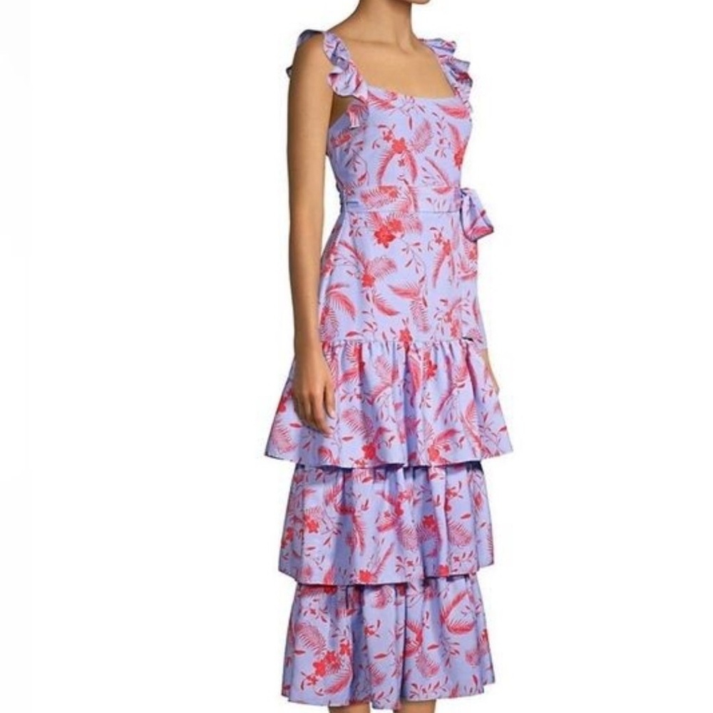 Likely Juno Floral Tiered Midi Dress Periwinkle 4